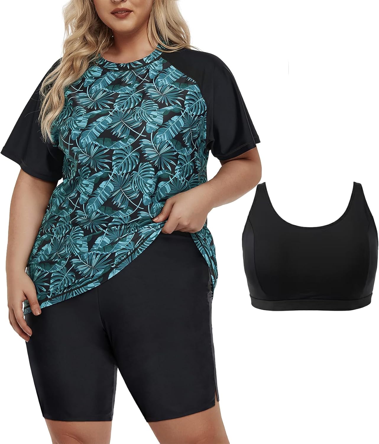 Inno 3 Piece Plus Size Rash Guard Set with Bra for Womens Swimsuits Short Sleeve with Boyshorts UPF 50+ Surfing Swimwear 2026