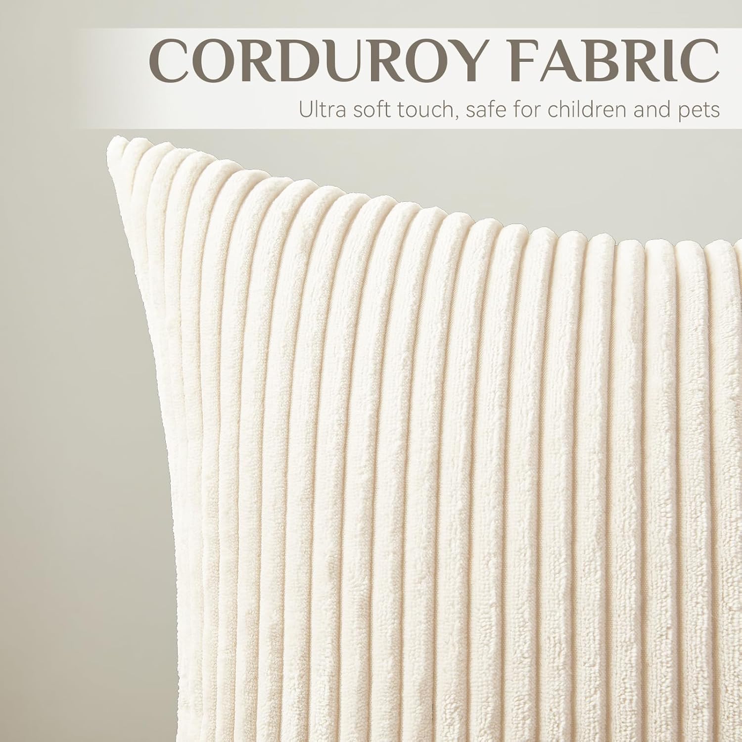 Softalker Decorative Throw Pillow Covers 24 x 24, Set of 4, Soft Corduroy Solid Striped Pillow Cover, Modern Decor Cushion Pillow Cases for Couch Sofa Bedroom Living Room, Caramel