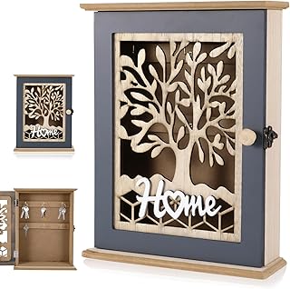 ZONJIE Caja de madera para llaves con 6 ganchos para llaves, caja de madera para llaves con imagen hueca, organizador de pared para entrada, pasillo, oficina