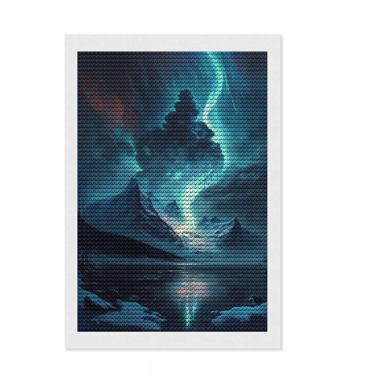 Junmoney Blue Aurora Borealis Sky Diamond Art Canvas 8"x12", Birthday Gift, for Family Craft Time, with Tool Kit, Cosy Home Accent, Full Kit Included
