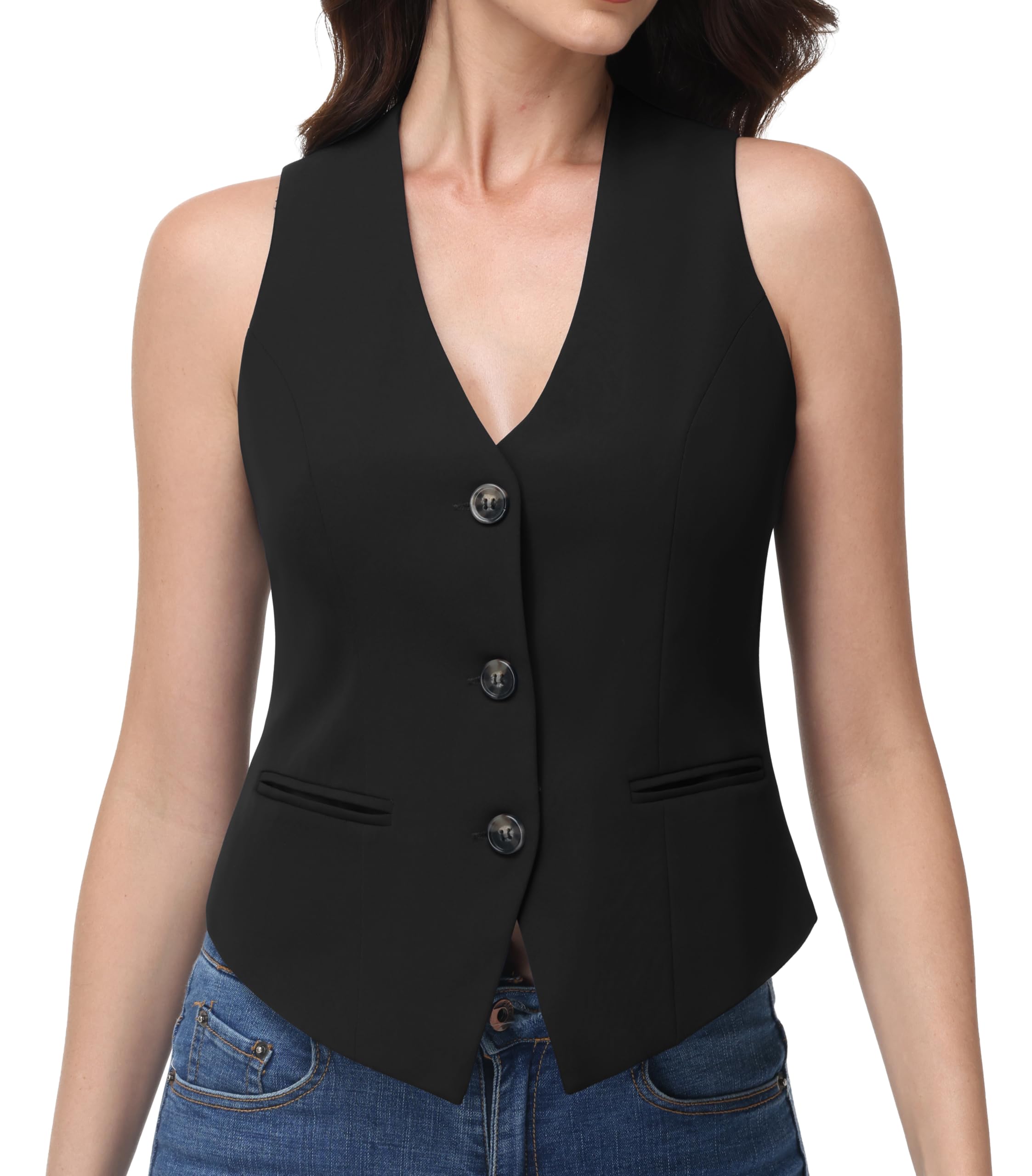 v vocni Womens Vest V Neck Vest Tops Fashion Casual Button Down Suit Waistcoat-picture-45