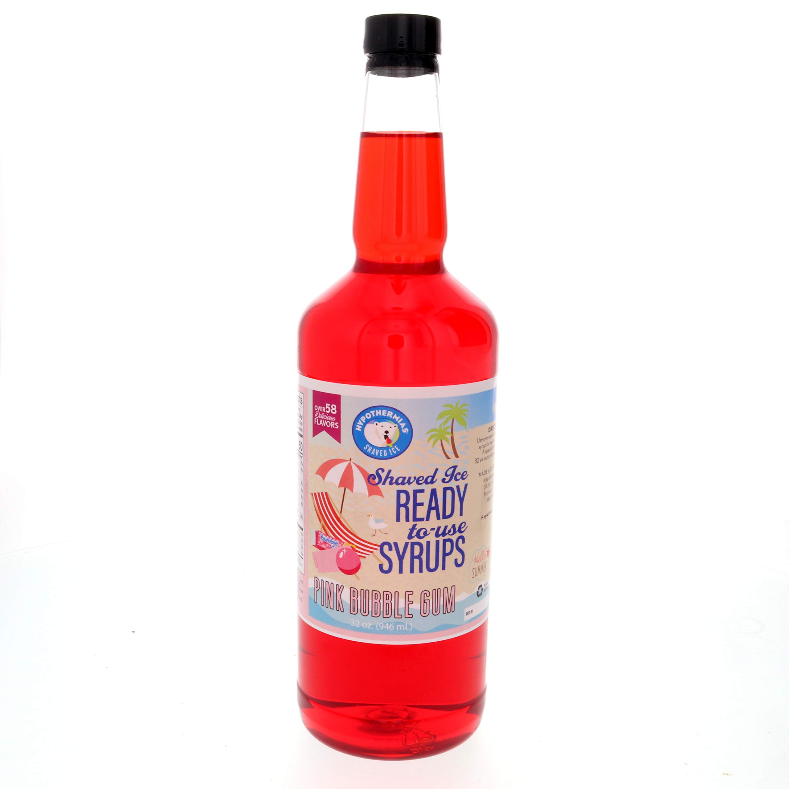 HypothermiasPink Bubble Gum Ready to Use Quart (32 Fl. Oz) Hawaiian Snow Cone Flavors Syrup - Shaved Ice, 100% Pure Cane Sugar