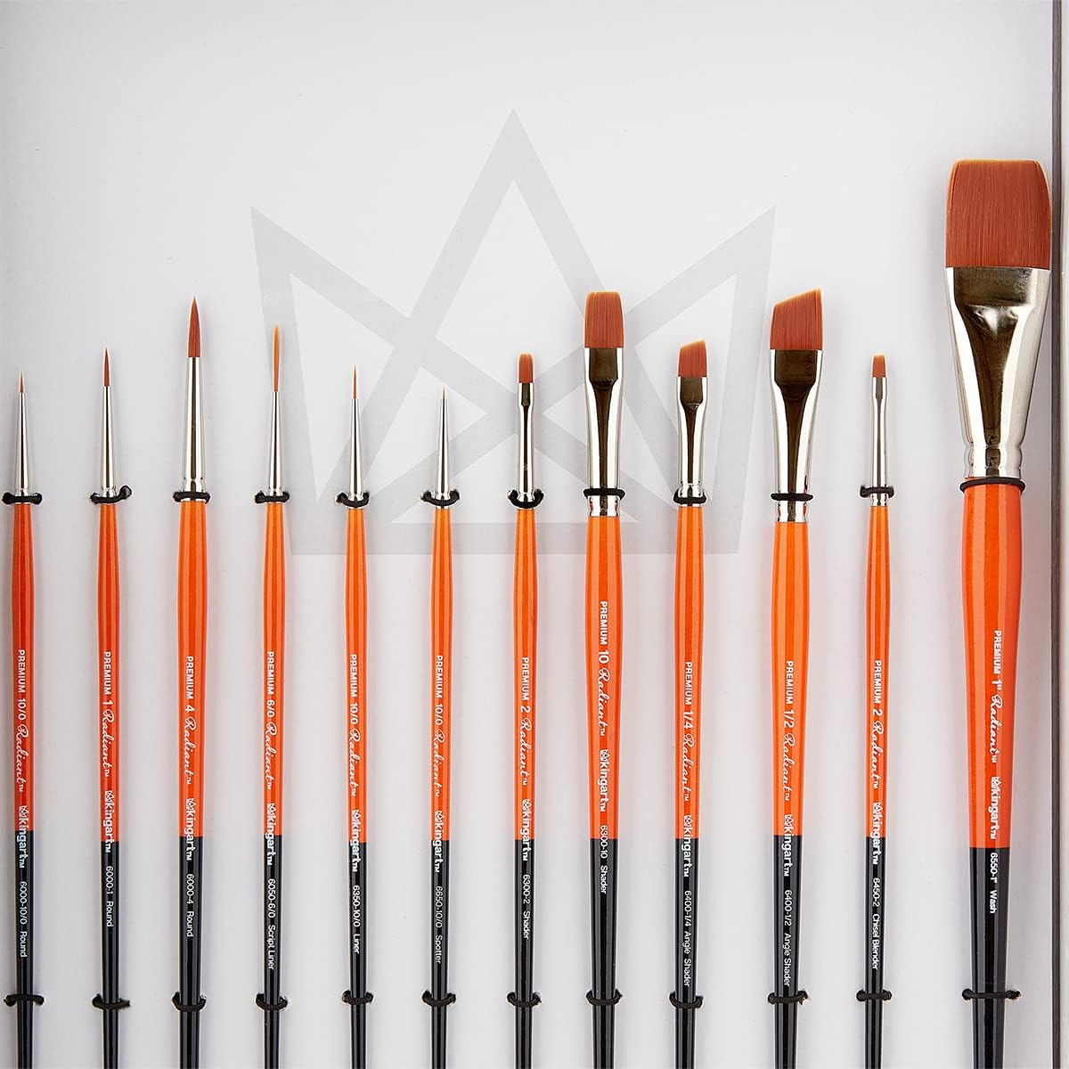 KINGART Radiant Series Premium Golden Synthetic Brushes for Acrylic, Oil and Watercolor, Gift Box, Set of 12 Paintbrushes