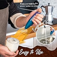 Vista 5 de PowerLix Potente espumador de leche de mano con soporte, funciona con pilas, varita espumadora para café, latte, capuchino, chocolate caliente, mini