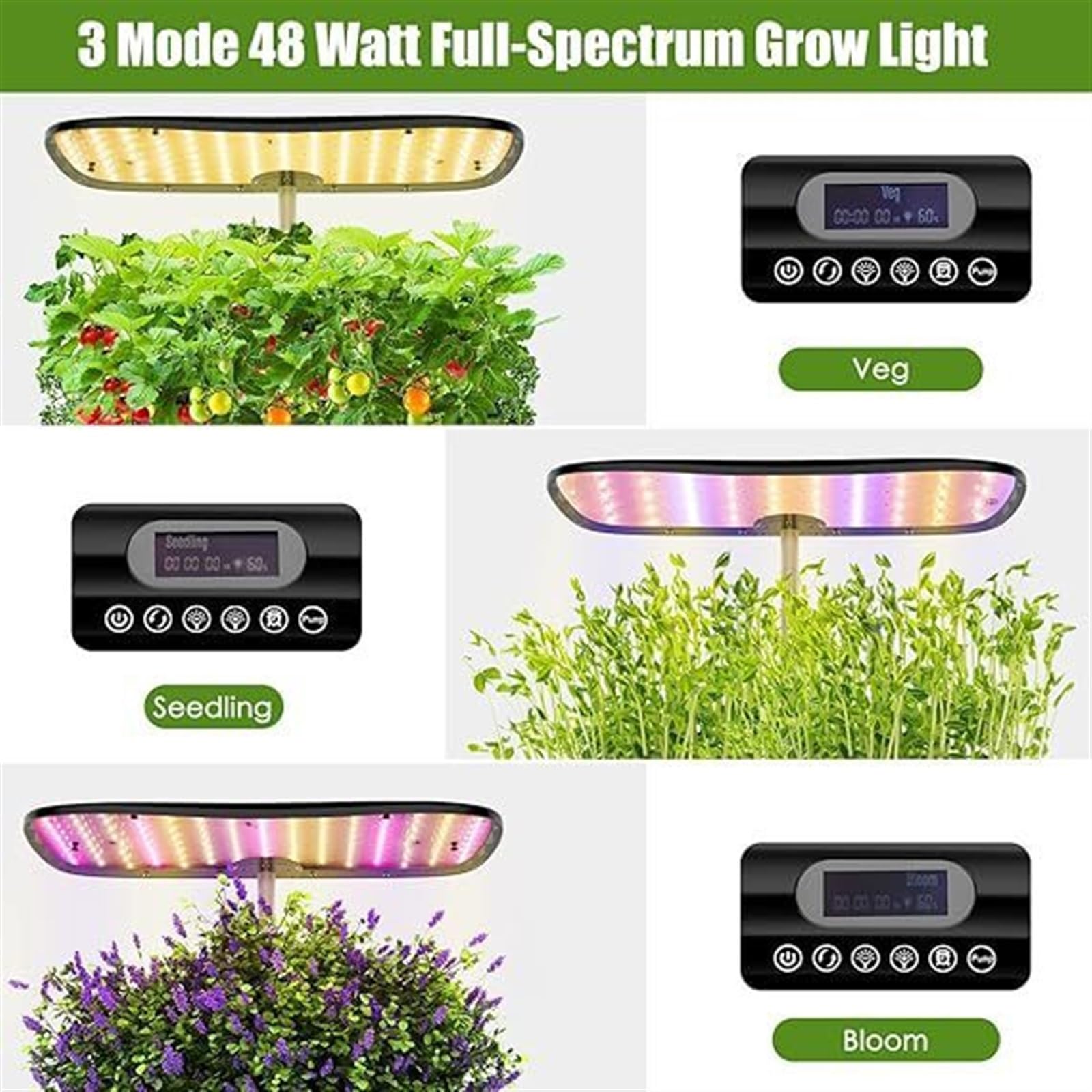 Grow Light, Kit de sistema de cultivo hidropónico, kit de jardín de hierbas inteligente de 12 cápsulas for interior, jardín de interior, con LED de cultivo de 24 W, color negro