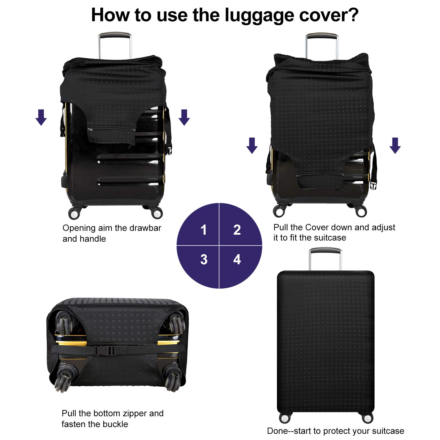 Czarna walizka ochronna na wózek pokrowiec na walizkę 45 cm - 76 cm pokrowiec na bagaż podróżny, Czarny, M(Fits to 20"-24" Trolley Case), Organizator do pakowania