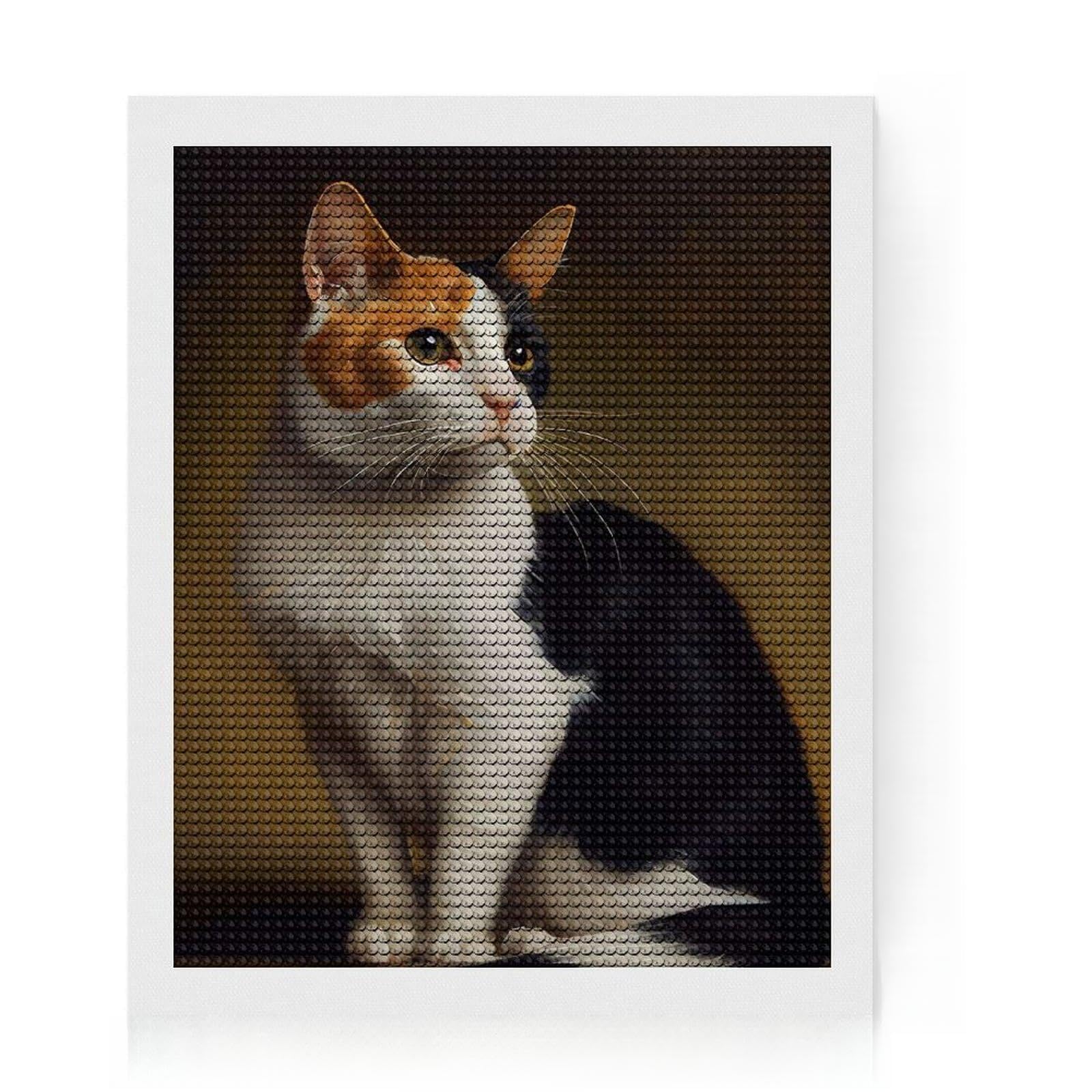 Junmoney Japanese Bobtail Oil Paint Diamond Painting Kit 16"x20", for Women, Easy to Follow Symbols, Birthday Gift, Home Wall Decor, Neat Printed Canvas