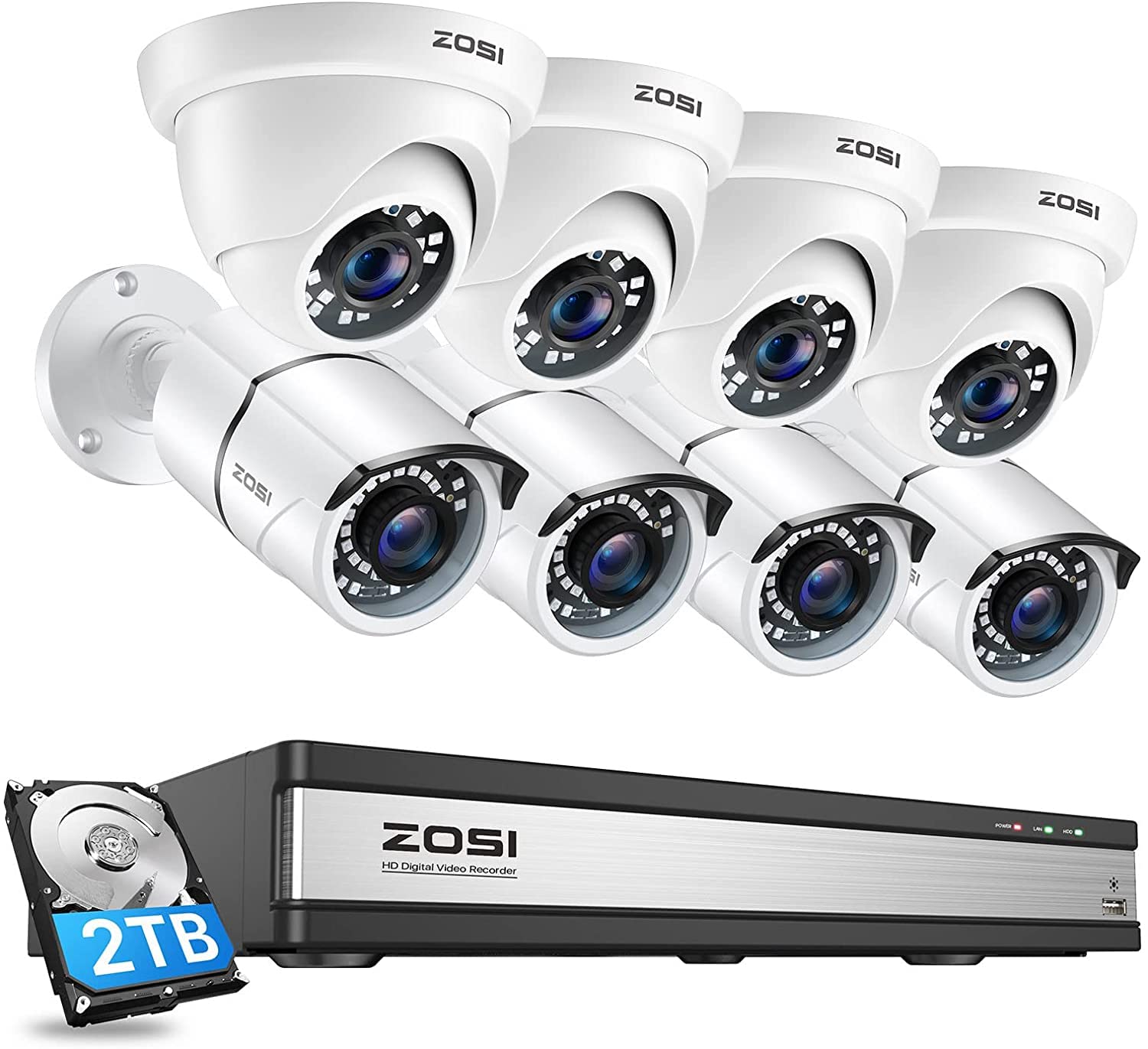 Amazon | ZOSI CCTV防犯カメラ監視カメラ8台セット1280TVL 防犯