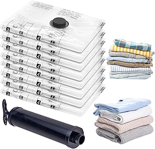 真空パッキングバッグ - 8枚セット 真空衣類シールバッグ ハンドポンプ付き | 衣類収納に最適 収納スペースを大幅削減 旅行 ビジネス出張 キャンプ 引越しに便利な必須アイテム