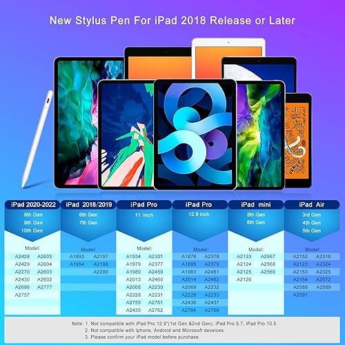Miniatura 2 de Lápiz óptico para Apple iPad lápiz, iPad Pen Stylus con rechazo de palma compatible con Apple iPad 2018-2024 10 9 8 7 6 iPad Pro de 11 pulgadas,