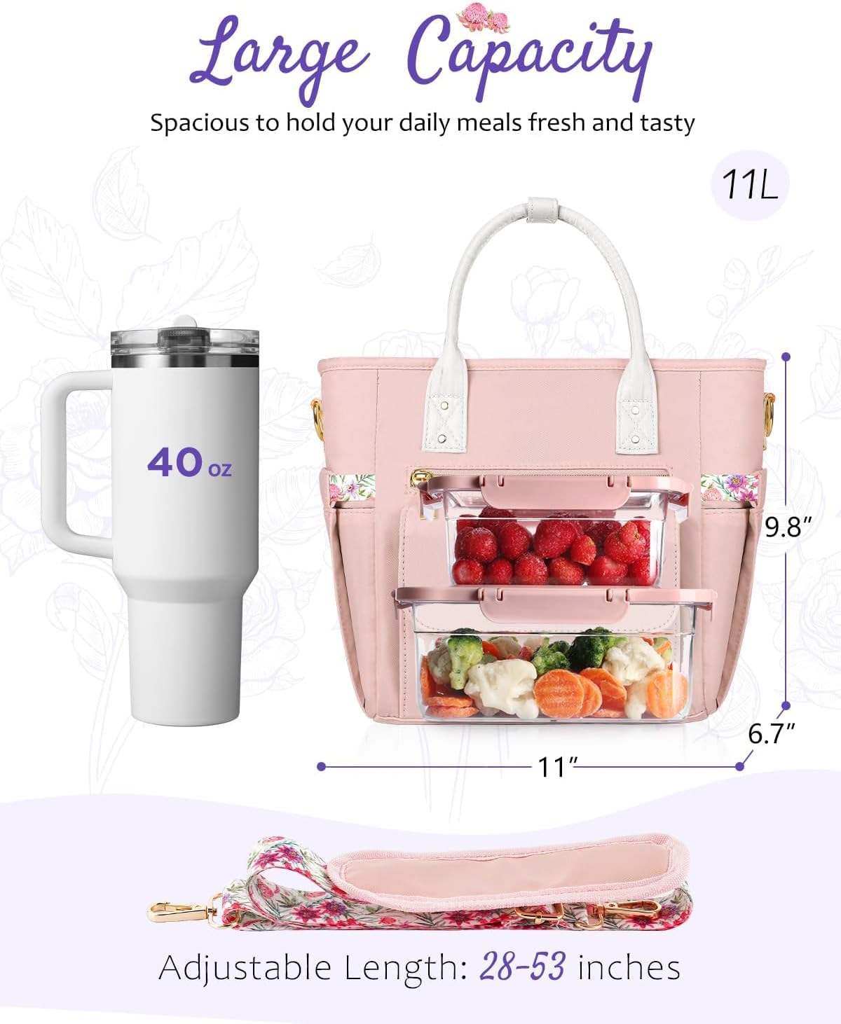 Large Lunch Box Bag Women - Soft Cooler for Work Picnic - Gifts for Women image 5