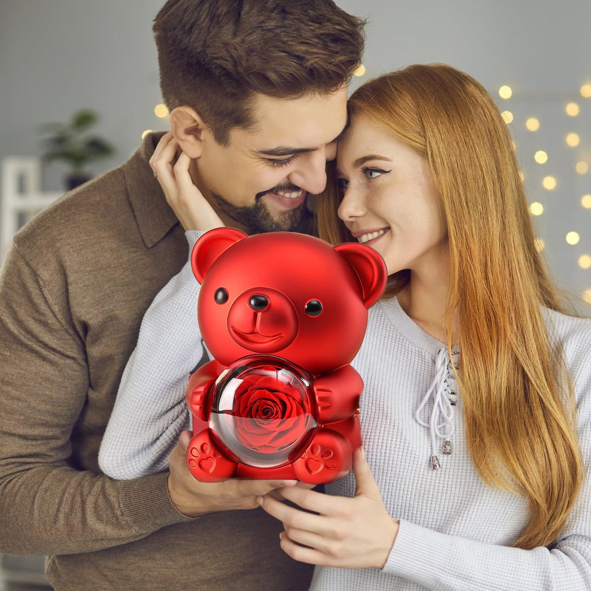 Oso con Rosa Eterna y Collar Te amo en 100 Idiomas, Caja de Regalo Romántica con Flor Preservada, Ideas de Regalo para Mujer, Mamá, Novia, Esposa en Navidad, San Valentín, Día de la Madre y Cumpleaños