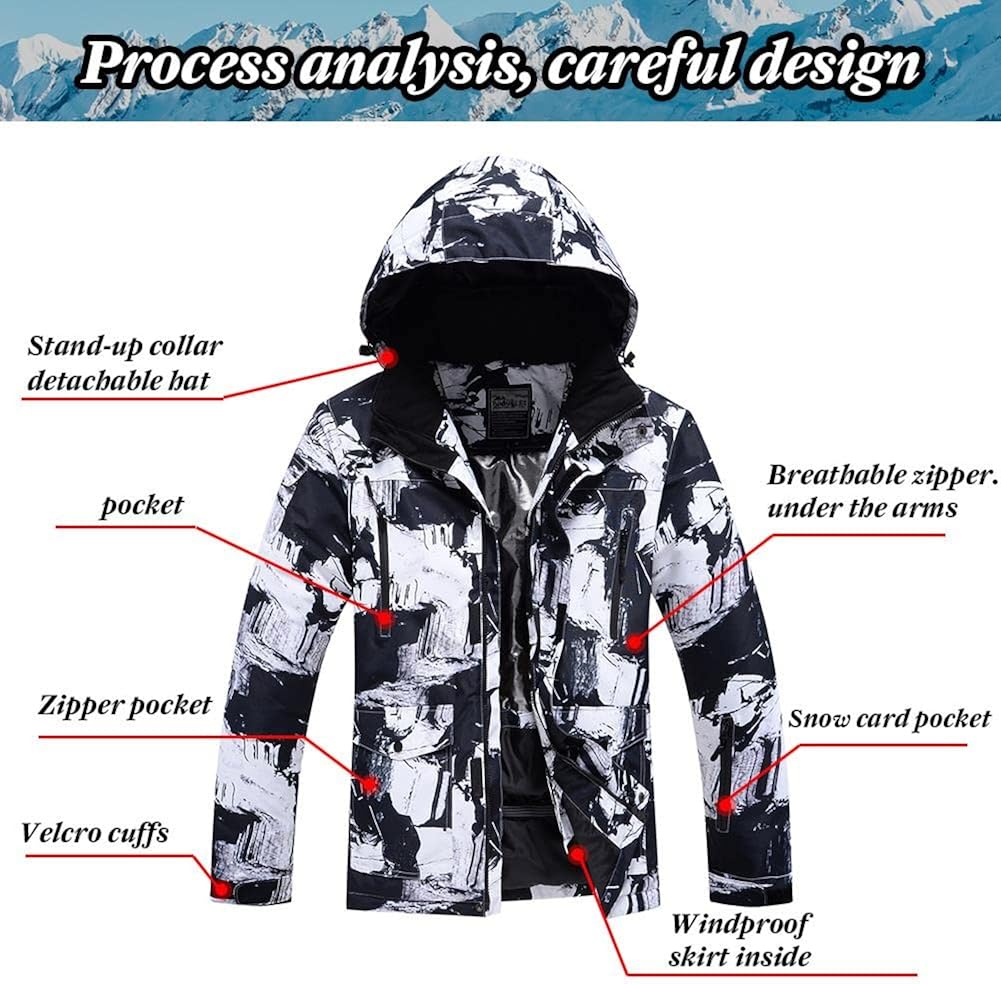 Miniatura 2 de RIUIYELE Conjunto de chaqueta y pantalones de esquí para hombre, abrigo térmico de invierno, con capucha, traje de snowboard para hombre