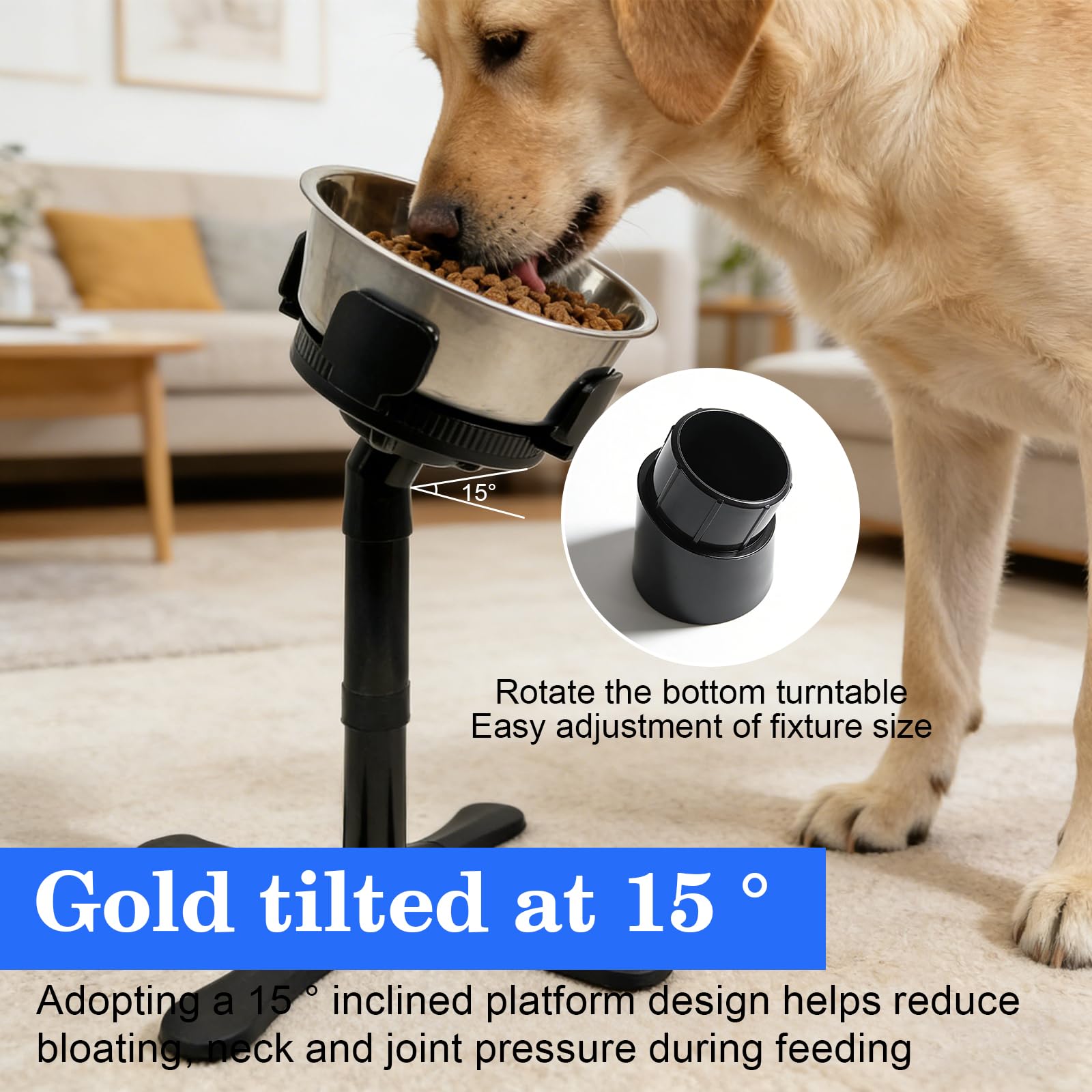 Comedero ajustable en altura: plástico ABS, gris, cuenco para perros elevado, cuenco antideslizante ajustable, comedero para perros, para alimentación de mascotas, adecuado para cuencos de 14