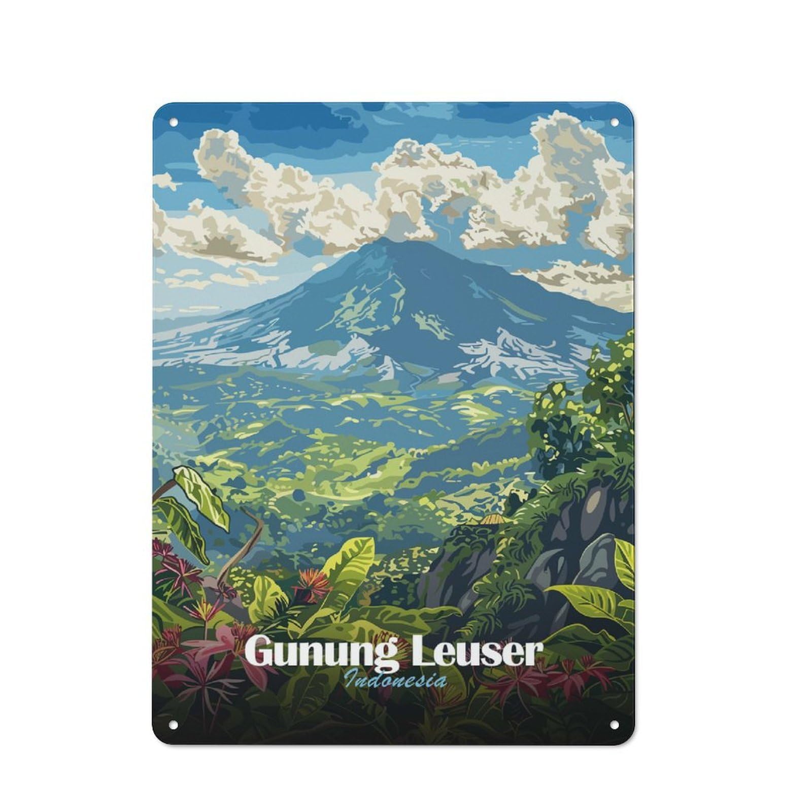 Junmoney Style-6 Tin Wall Plaque 40X30cm With Gunung Leuser, Indonesia For Bar Or Restaurant, For Hospitality Decor Collectors