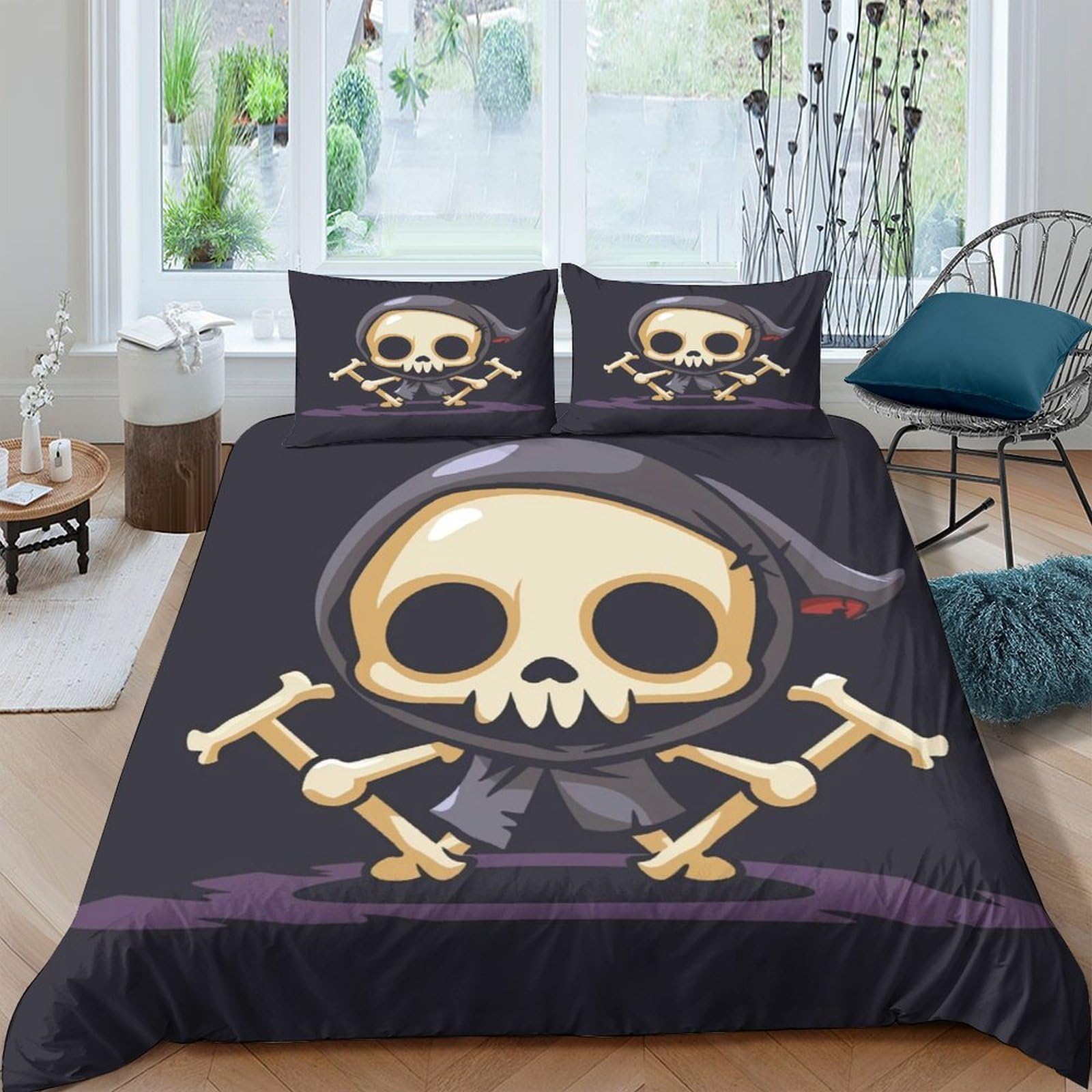 Ctjqhvkz Style-8 3D Printed Grim Reaper Skull Fitted Sheet Microfiber Soft Black Bed Cover For Bedroom Guest Room Decor Protection Single（135X200cm）
