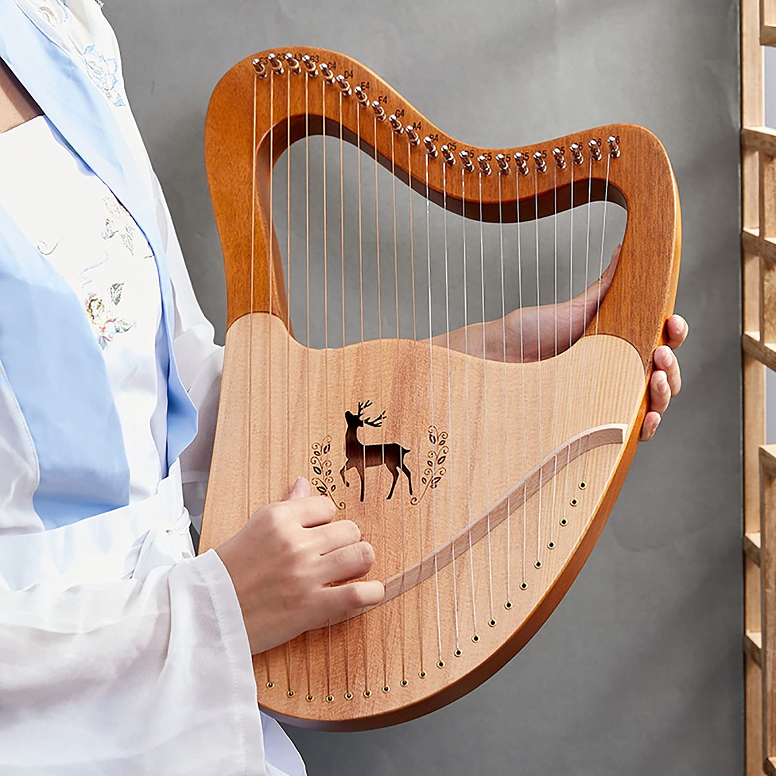 Instrumento de cuerda de madera maciza de caoba, arpa de lira de 21 cuerdas, con estuche de transporte/llave de afinación/cuerda de repuesto/manual de instrucciones en inglés, para amantes de la músi