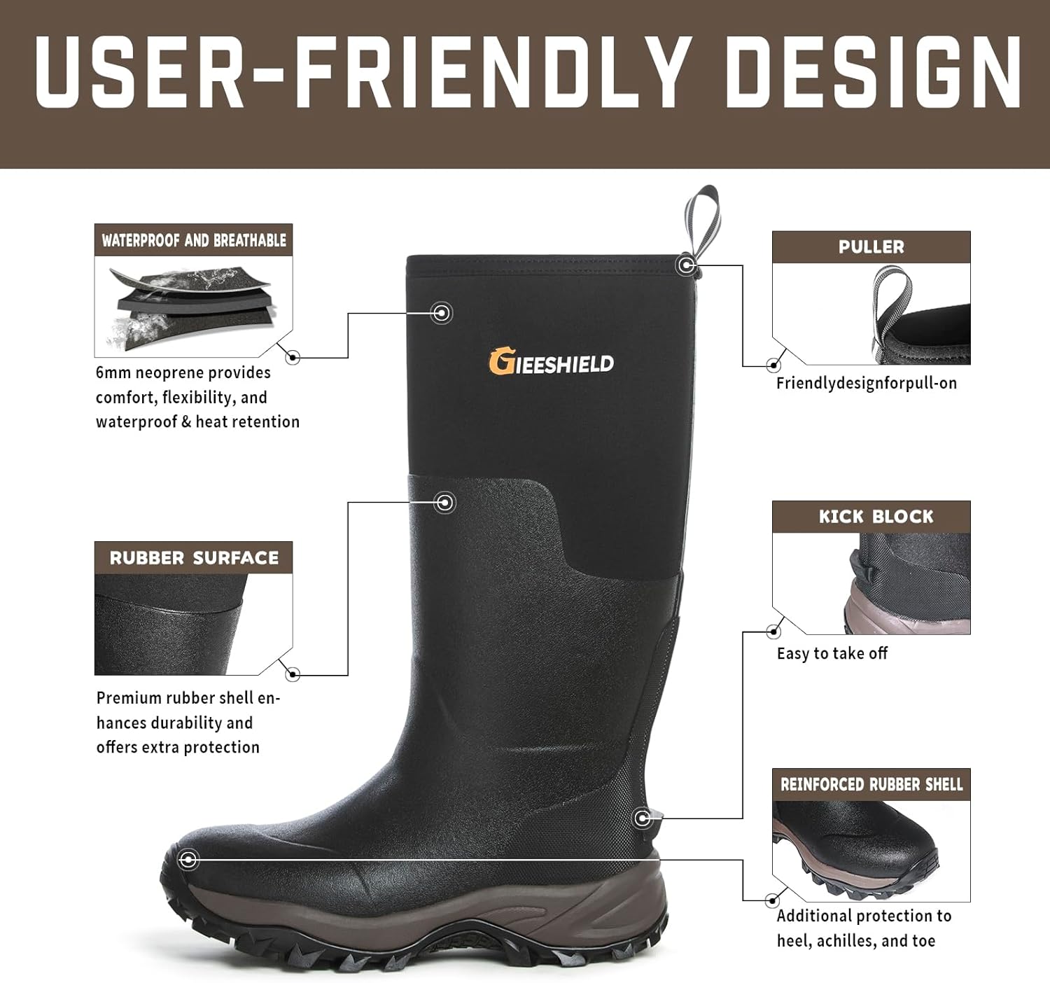 Rubber Boots for Men & Women – Ultra-Light Waterproof 6mm Neoprene Insulated Boots with Anti-Slip Sole, Warm Hunting & Rain Boots for Farming, Snow, Mud(Black, Next Camo G2)