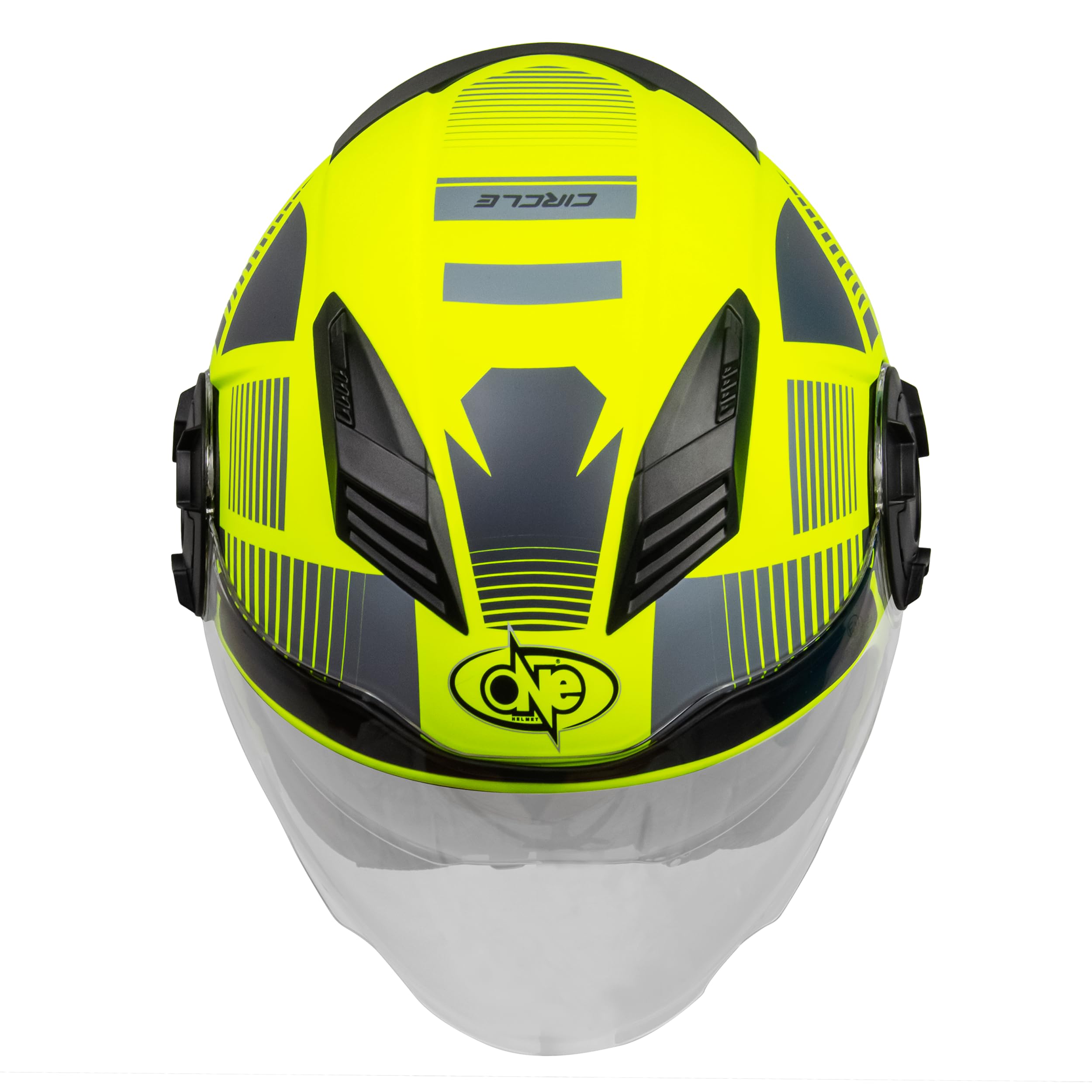 One by Camamoto | Casco Alfa 2.0 Jet/Demi-Jet per Moto e Scooter, Giallo Fluo - Grigio Opaco, Doppia Visiera, Omologato ECE R22-06, Taglia L (59 cm)