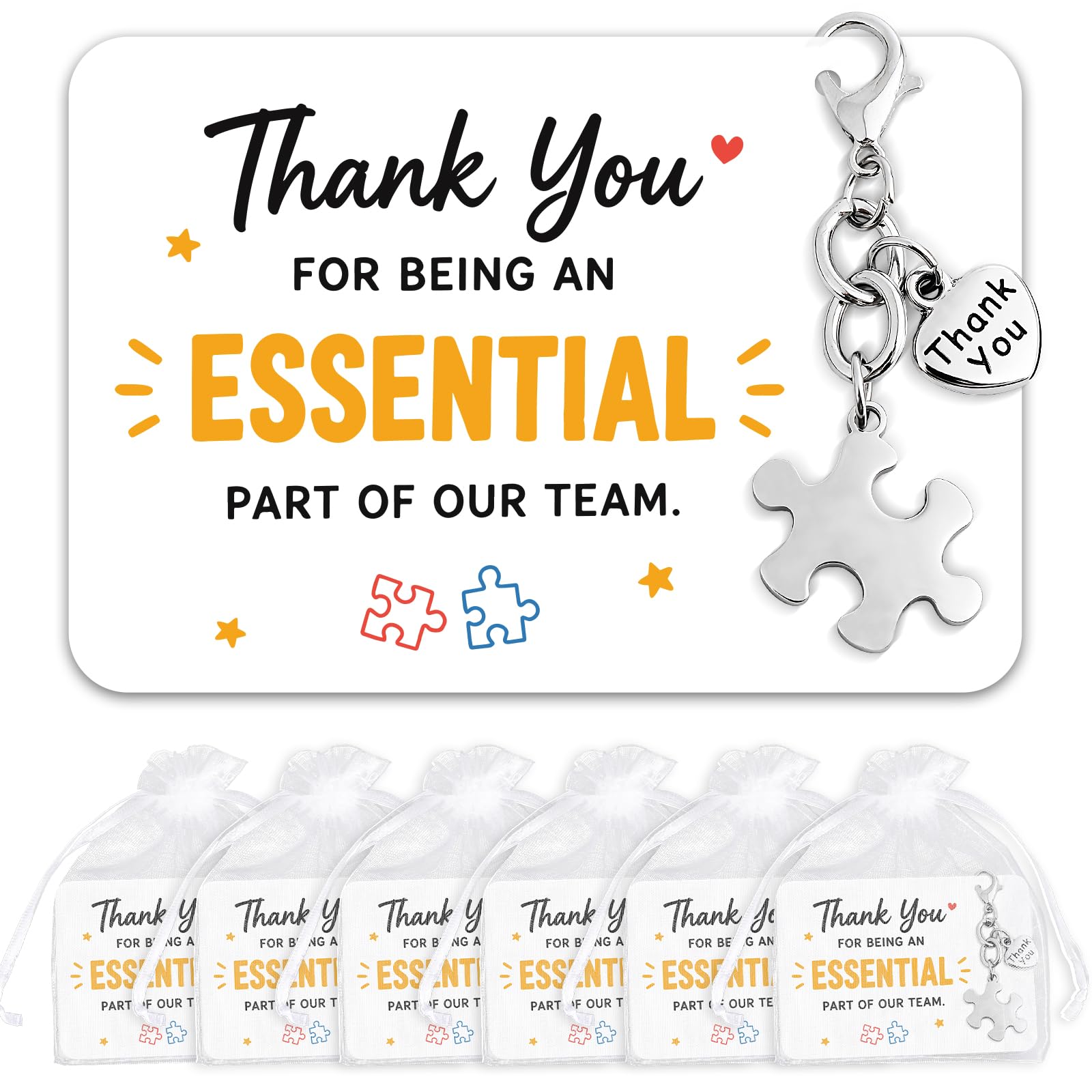 DOORIO 6 Pack Thank You Gifts for Colleagues Puzzle Piece Keyrings with Thank You Cards Team Appreciation Gifts for Employees Staff Colleagues Teacher Nurse