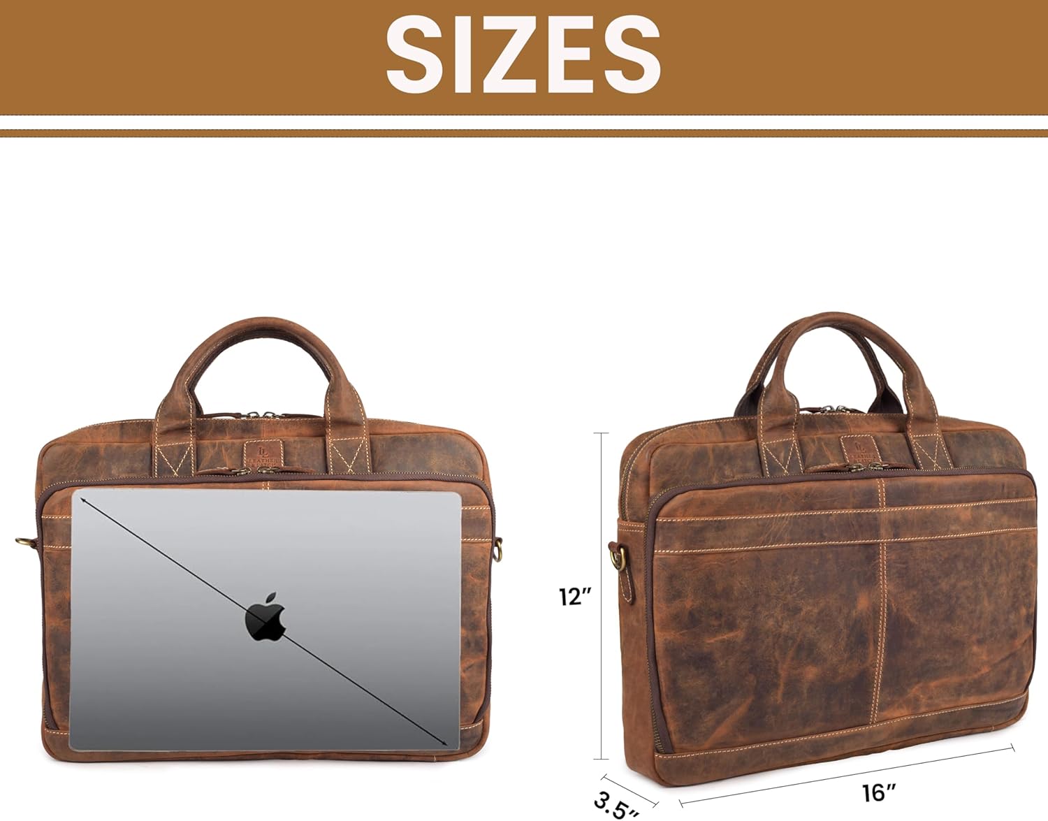 Full Grain Leather Messenger Bag for Men, 16” Briefcase Laptop Satchel Vintage Professional Office Work & Travel Bag