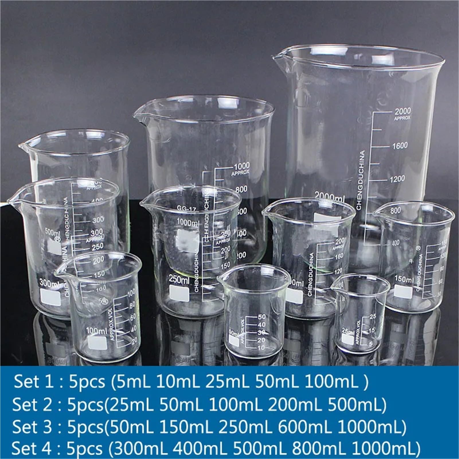 1 zestaw laboratoryjnych zlewki ze szkła borokrzemowego sprzęt laboratoryjny do eksperymentów chemicznych (2000 ml 1 sztuka)