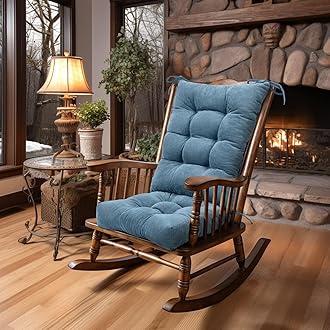 Lokex Rocking Chair Cushion Only,Tufted Non-Slip Comfortable Rocking Chair Cushions Indoor with Ties,Striped Rocking Chair Pads (Blue, 28x18/18x18)