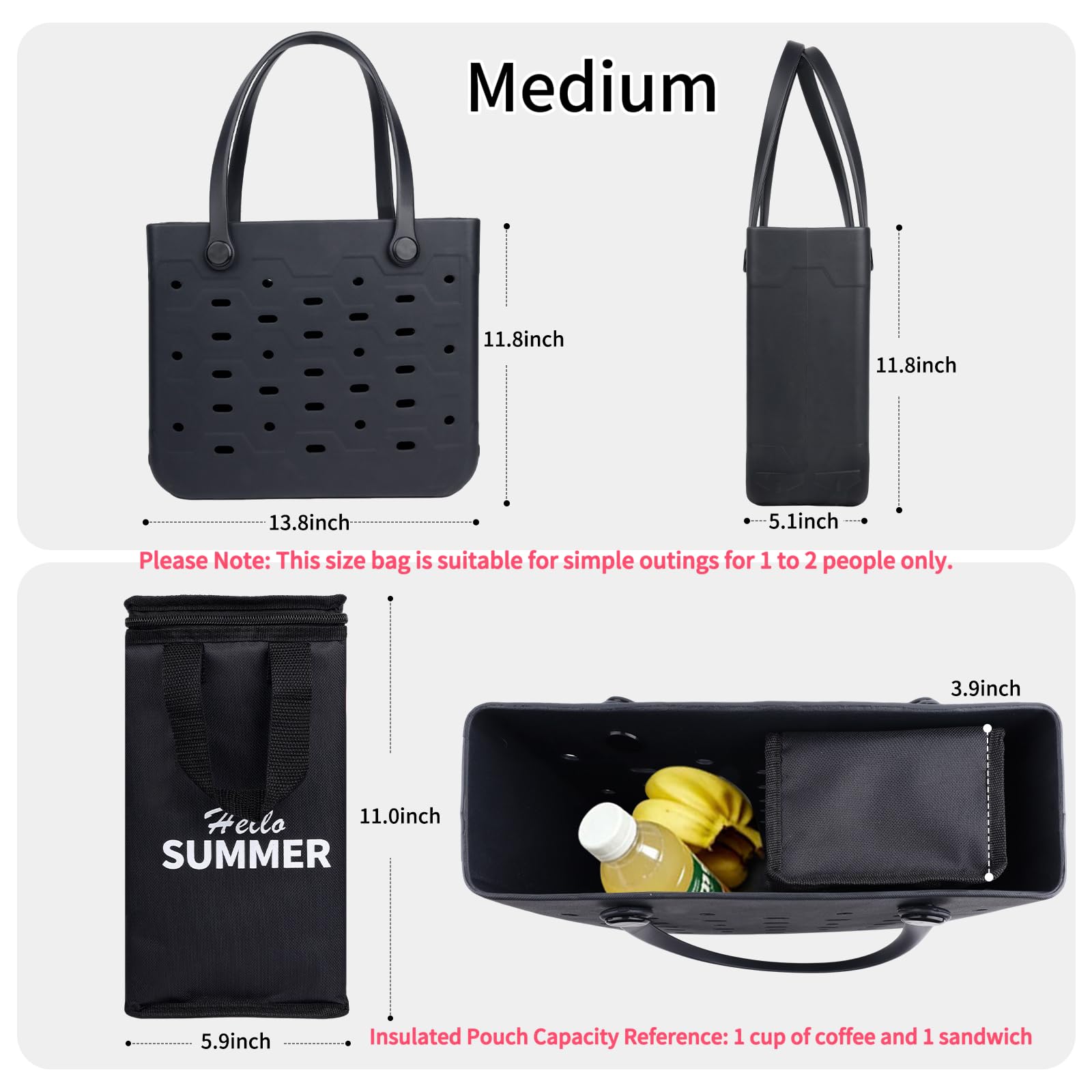 PoVwlty Borsa da spiaggia in gomma con dispositivo di raffreddamento isolato, borsa impermeabile per l'estate