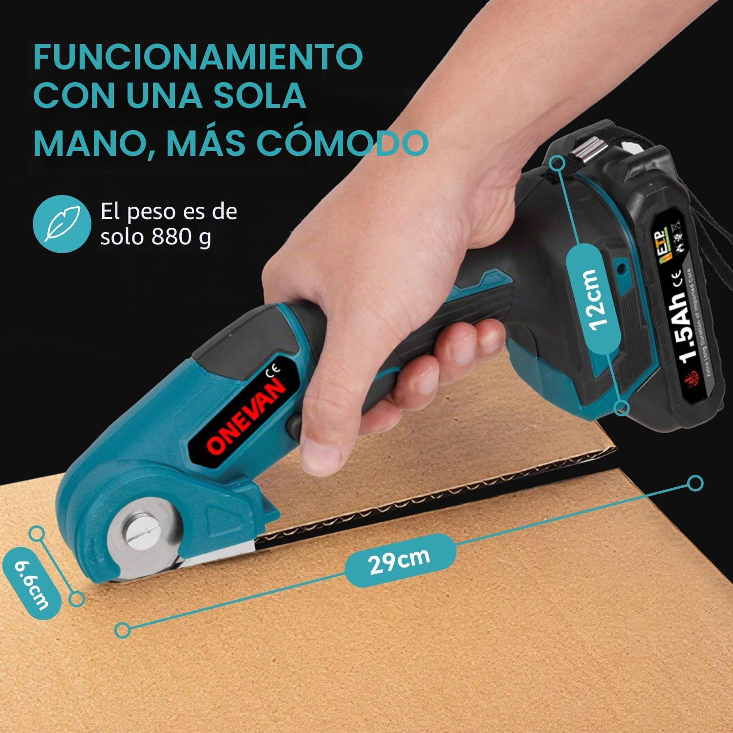 ONEVAN Tijeras universales inalámbricas 18V eléctricas - Tijeras a batería con hoja autoafilable, profundidad de corte de 6 mm, cortador de cartón para tela/alfombra/cartón, 300 rpm, tijeras inalámbri