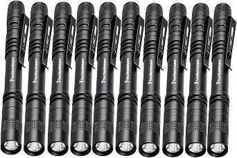 POCKETMAN LED Penlight Flashlight Small Flashlight Pocket-Size Pen Torch with Clip for Lighting 10 Pack [Energy Class A]