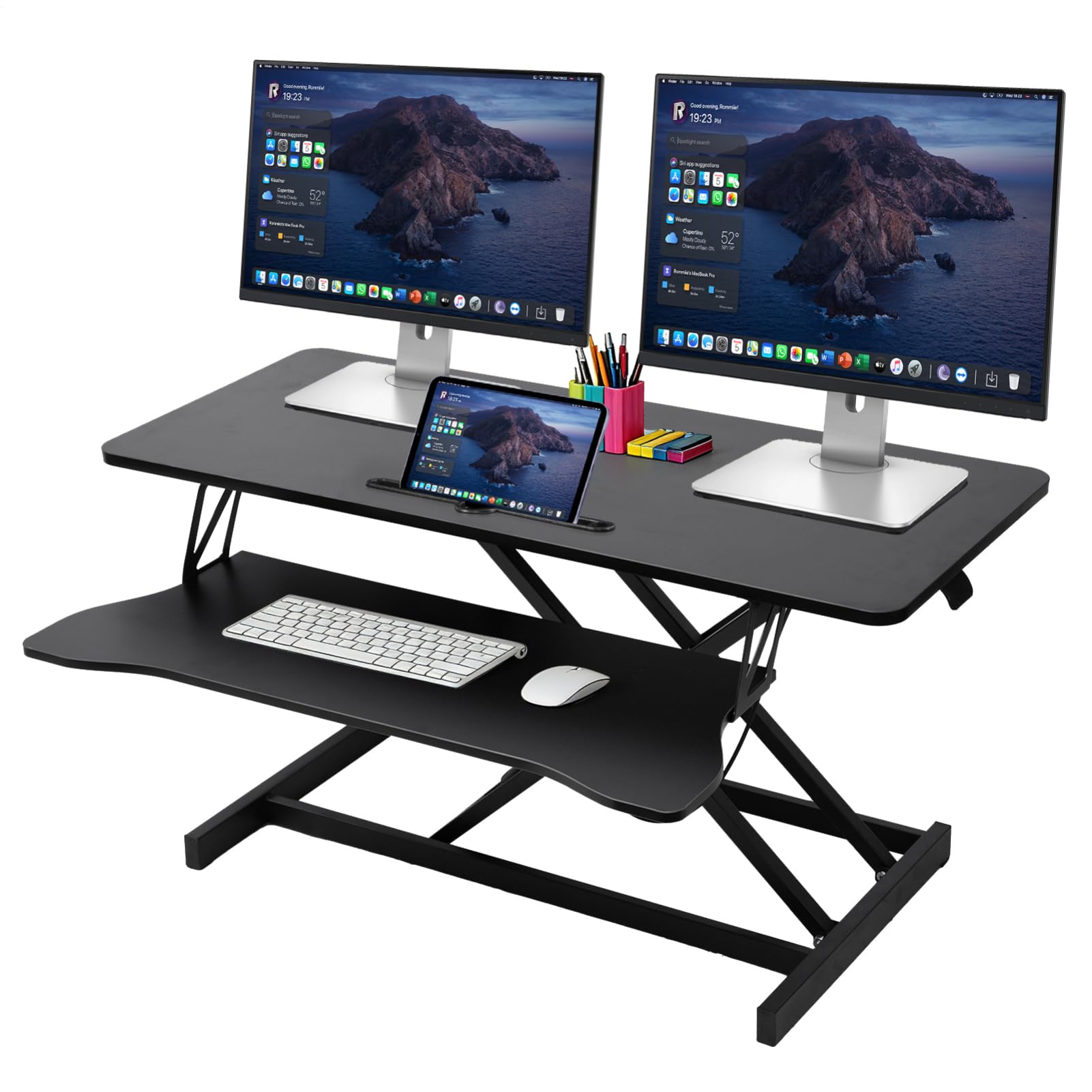 37 Inch Standing Desk Converter - Manual Pneumatic Spring, Two Monitor Stable Standing Desk Converter, 5.9" to 18.8" Height Adjustable Laptop