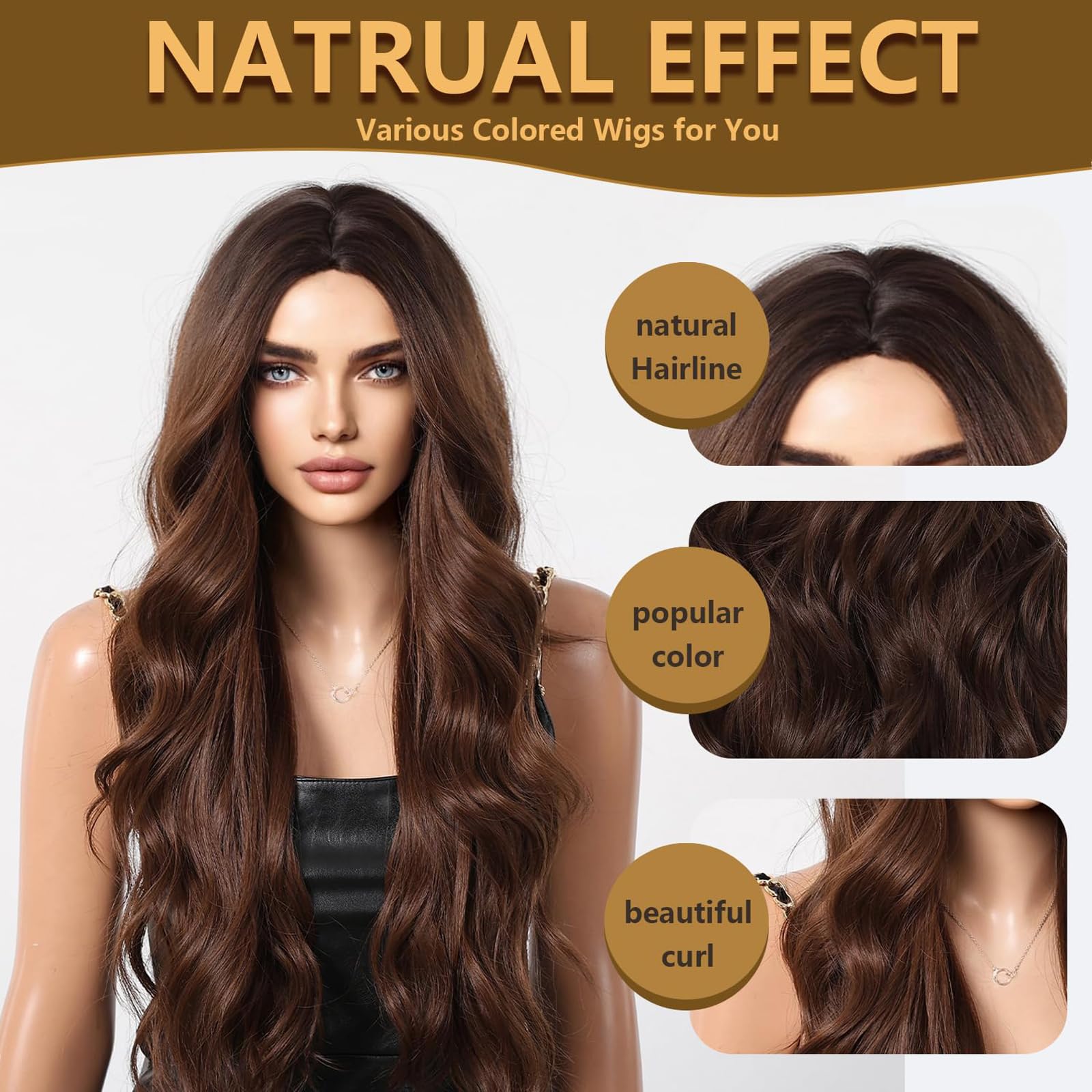 AOWVUTS Long Wave Wigs for Women Natuaral Synthetic Hair Heat Resistant Wig Ladies Fancy Dress Wig Charming Long Curly Hair Wigs Middle Part with No Bangs for Daily Party Cosplay Use - Image 3