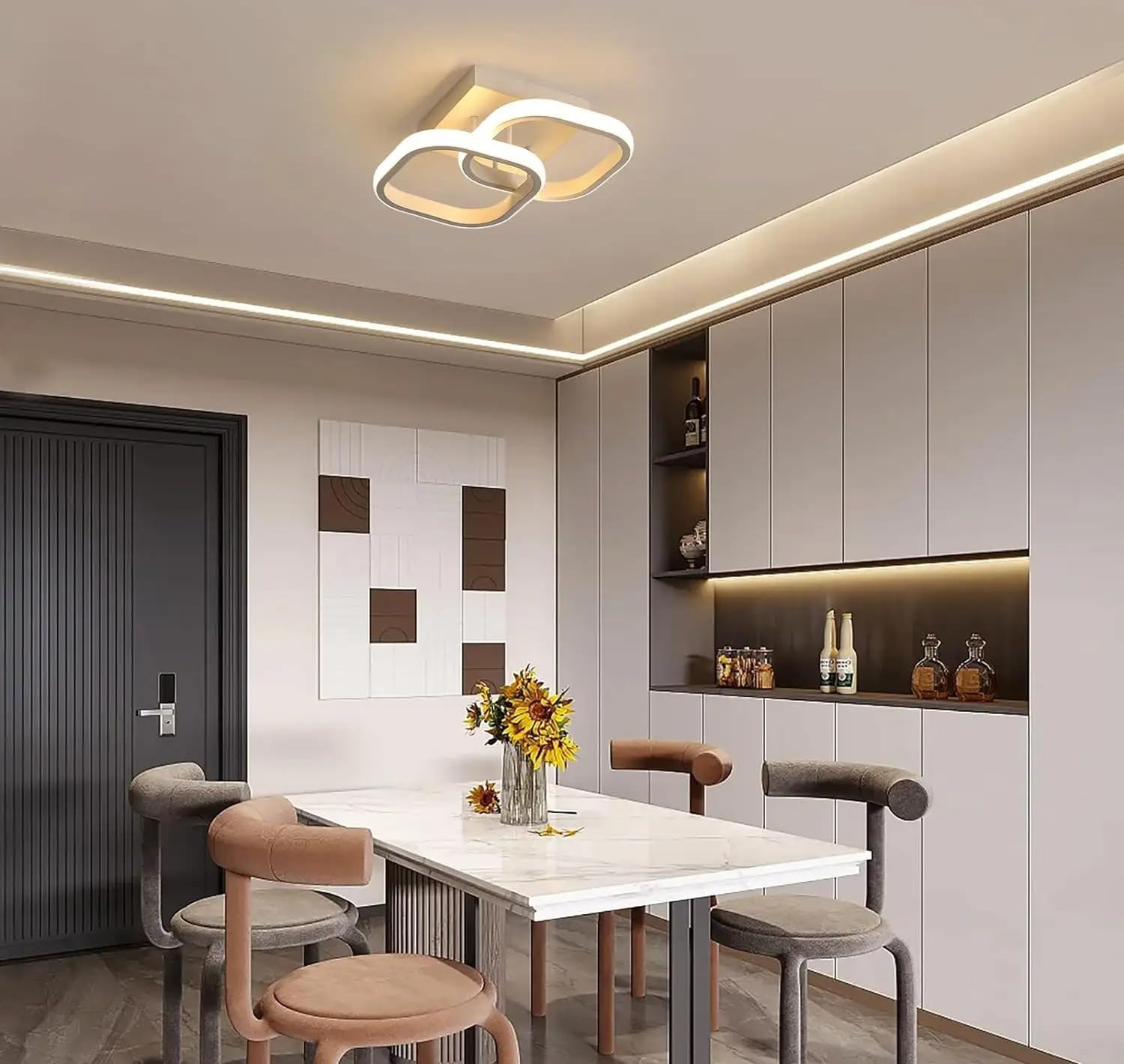 Desidiya Modern Dimmable Minimalist LED Pendant Light, Modern Flush Mount Fixture with Adjustable Light, Three Color Dimming for Bedroom, Living Room, and Dining Room False Ceiling Pendant Light-image-25