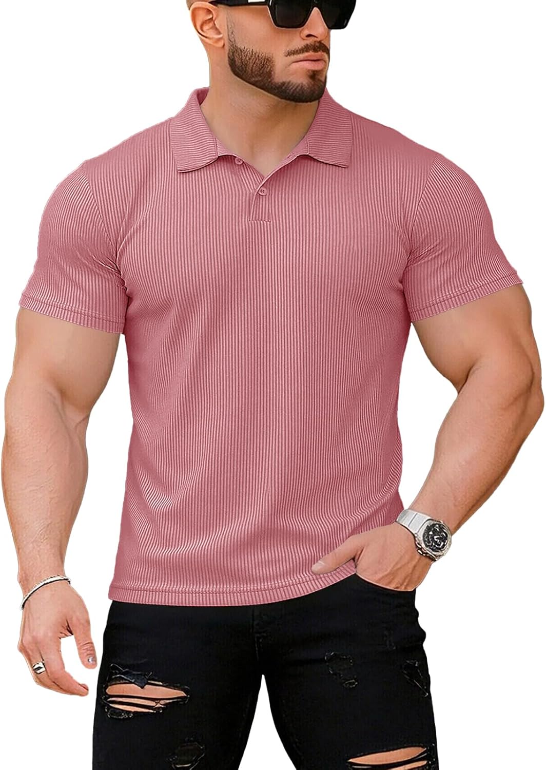 Muscle Cmdr Men's Slim Fit Muscle Polo Shirts Long&Short Sleeve Stretch Quick Dry Tee Casual Golf Athletic T-Shirts