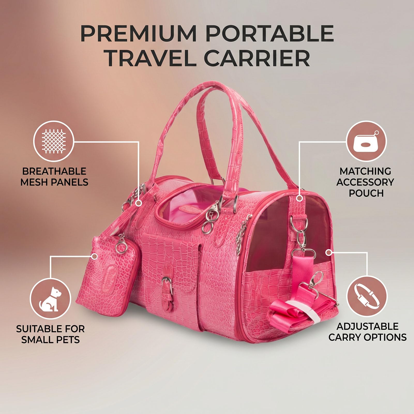 Pssopp Torba na Transporter dla Psa, 40×22×26 Cm Różowa Składana Torebka ze Skóry PU dla Szczeniąt Oddychająca Torba na Zwierzęta Domowe z Grubej Bawełny Zewnątrz (M: 40x22x26 cm/15,7x8,7x10,2 cala)