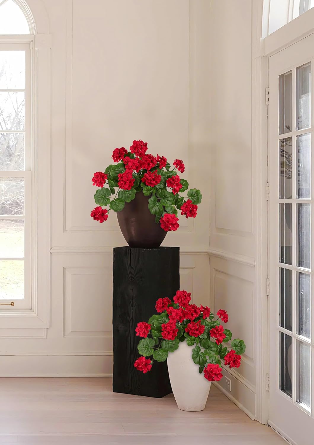 Briful Realistic Silk Geraniums Flowers for Outdoor & Indoor Decor, 19.6” Wide Lush Artificial Geranium Bouquet for Home Door Patio Decor, 15.7'' High Farmhouse Trailing Hanging & Tabletop Decor, Red