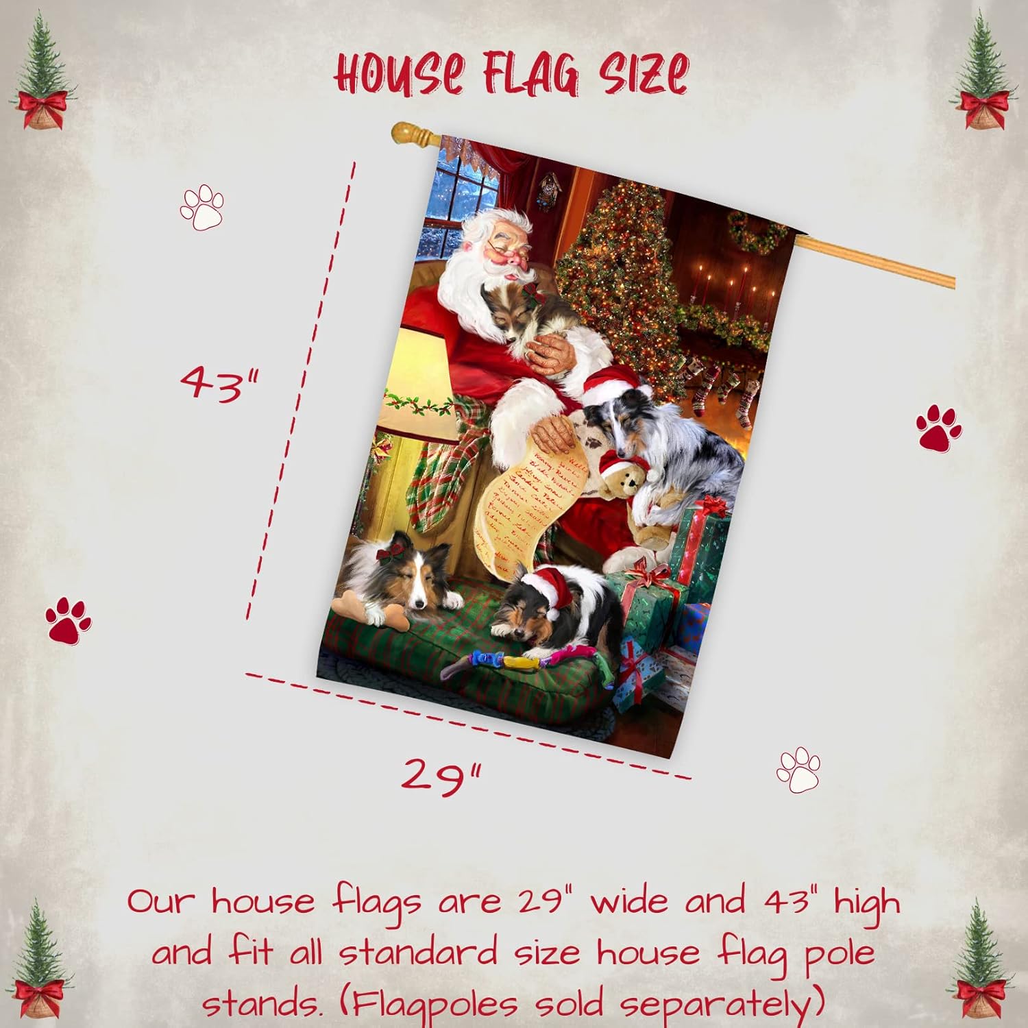 Doggie of the Day Sheltie Dogs House Flag - Santa Sleeping - Holiday Outdoor Double Sided Pet Portrait Home Garden Decor 28"w x 40"h