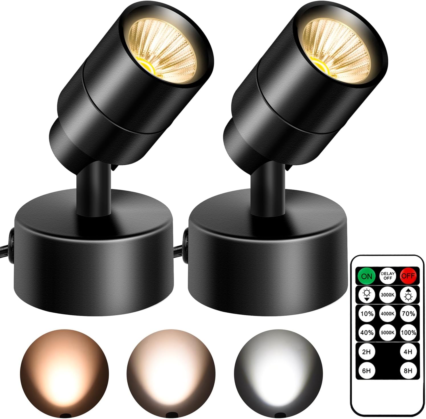 2 Pack Spot Lights Indoor 15W Zoomable Focus Adjustable Color Dimmable Remote Timer