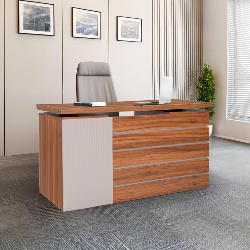Royaloak Genting Malaysian Office Table - 1.4M | Engineered Wood | Drawer Storage | Telescopic Channel | Soft Closure Hinges | Ample Storage-image-30