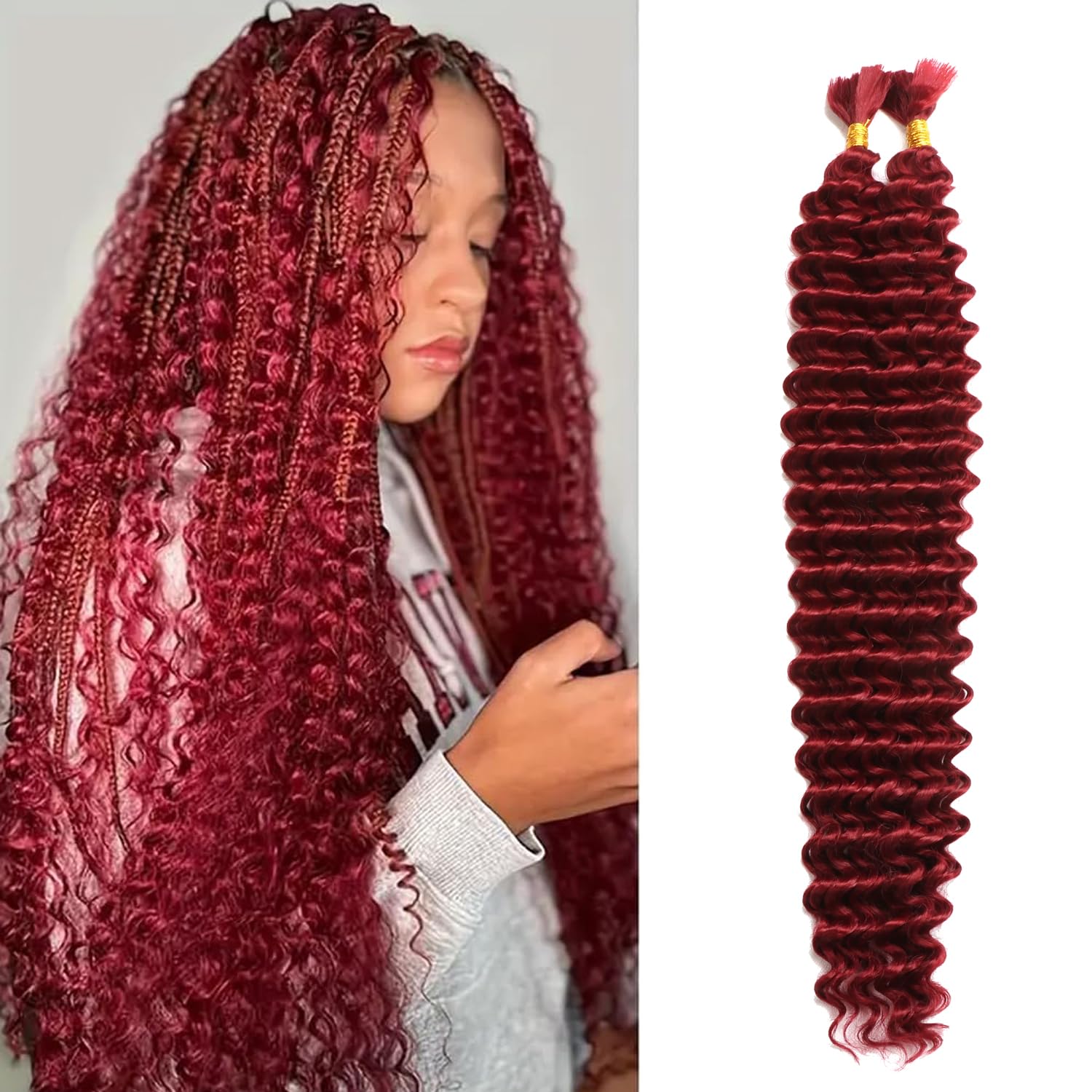 24 Inch Boho Braids for Braiding 100g Deep Wave Bulk Hair for Braids Curly Braiding 2 Bundles No Weft Wet and Wavy Deep Twist Crochet Hair For Women (BUG#