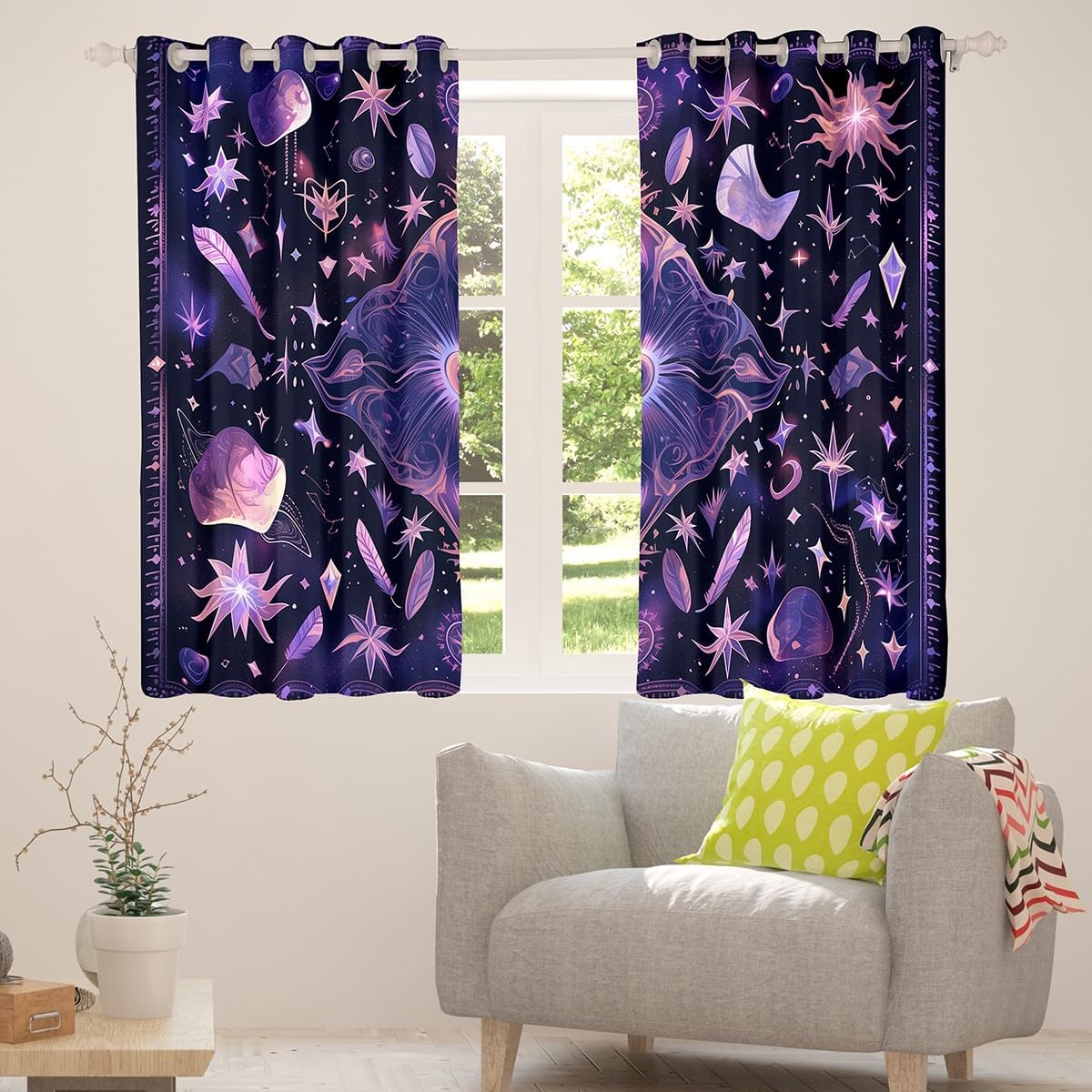 jejeloiu Galaxy Curtains for Bedroom Living Room Boho Exotic Outer Space Darkening Drapes Kids Boys Girls Bohemian Universe Planets Blackout Curtains (2 Panels, 42 x 63 Inch) Black Window Treatments