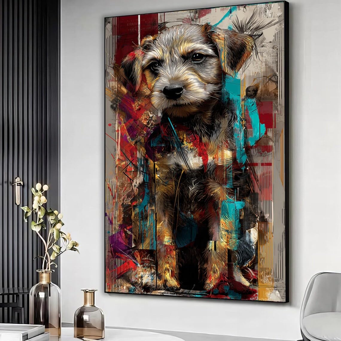 XBTYKPB Colorful Canvas Wall Art,Modern Dog Portrait, Pet Illustration, Home Decor Canvas, Ready to Hang Wall Decoration Pictures(21x30cm/Frameless)