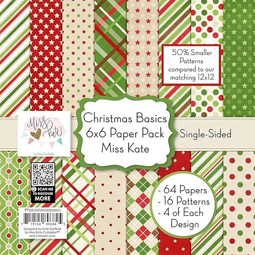 Miss Kate Cuttables 6X6 Pattern Paper Pack - Christmas Basics - Christmas - Card Making Scrapbook Specialty Paper Single-Sided 6"x6" Collection