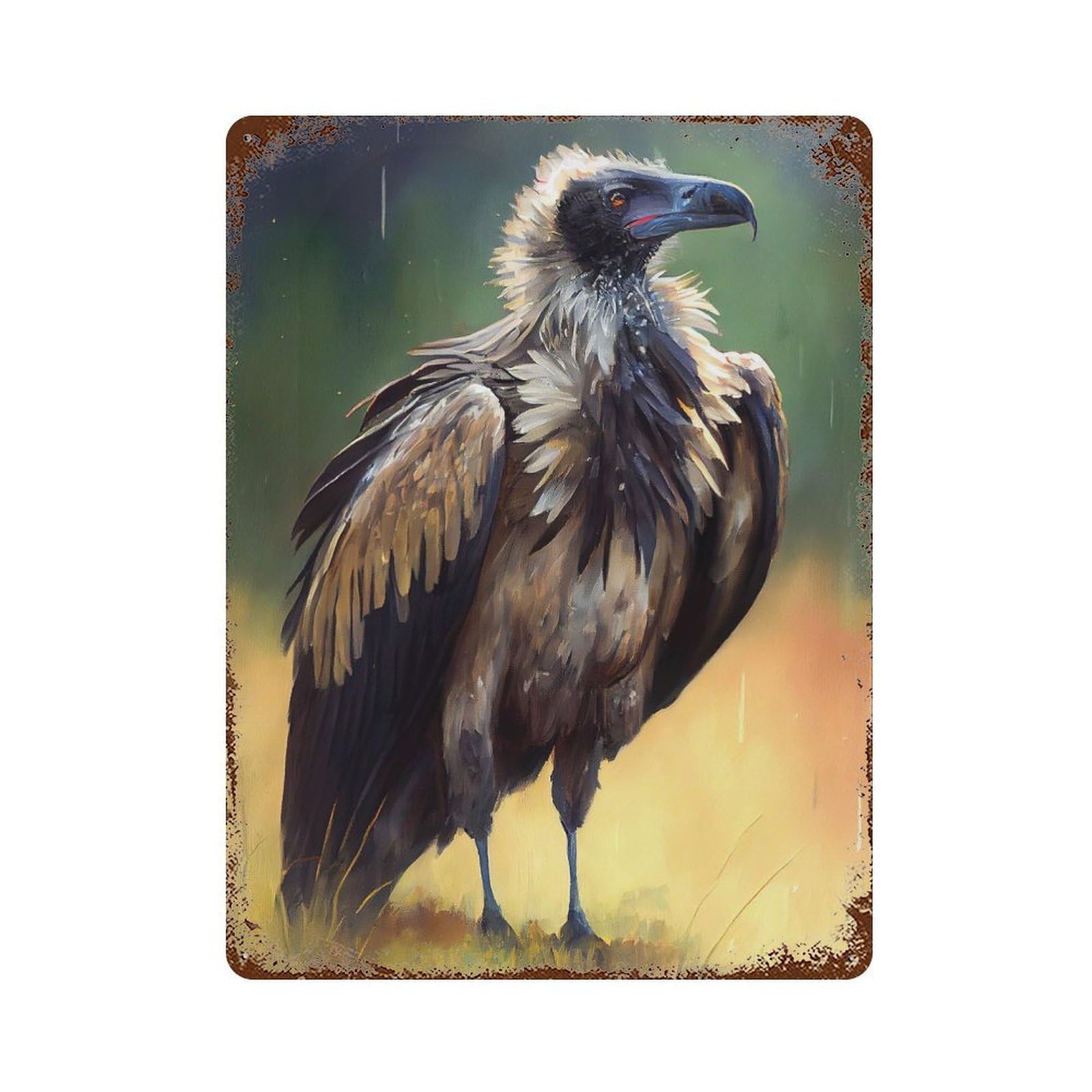 Garage Style White Backed Vulture Aged Metal Wall Plaque 15.7"x11.8", Decorative Metal Wall Art for Bar And Workshop