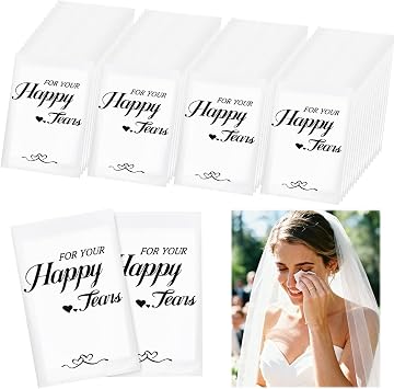 Ocmoiy Happy Tears Tissues for Wedding, 50 Pack | 3 Ply, Wedding Tissues Packs for Guests, Welcome Favor Bags, Bulk Individual Pocket Tissue Packs