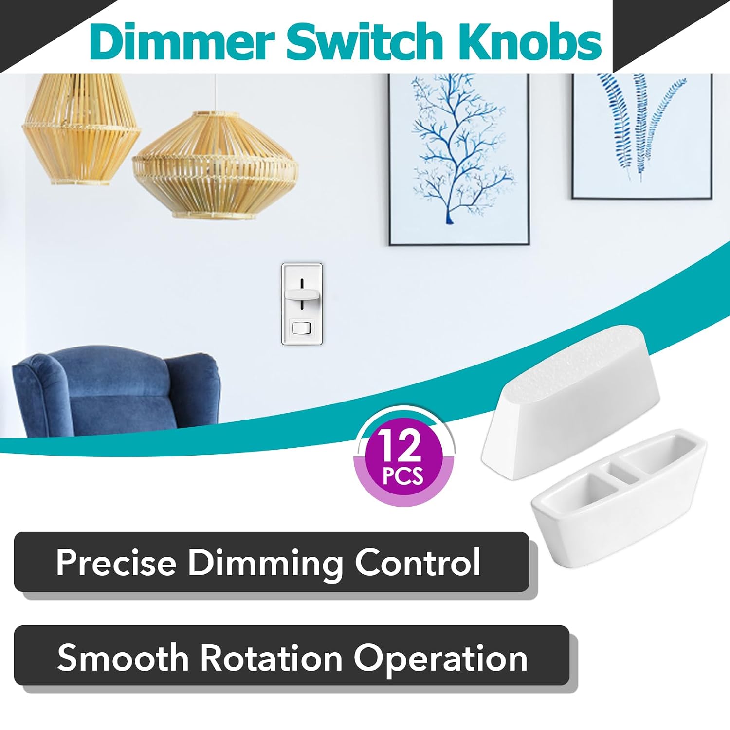 12 Pcs Dimmer Switch Knob Replacement Compatible with Lutron Skylark SCL-153P S-600 S-600P S-660PNL S-603P S-603PNL S-603PG S-1000, Universal Knob for Ceiling Lights & Wall Dimmers, PETG Material