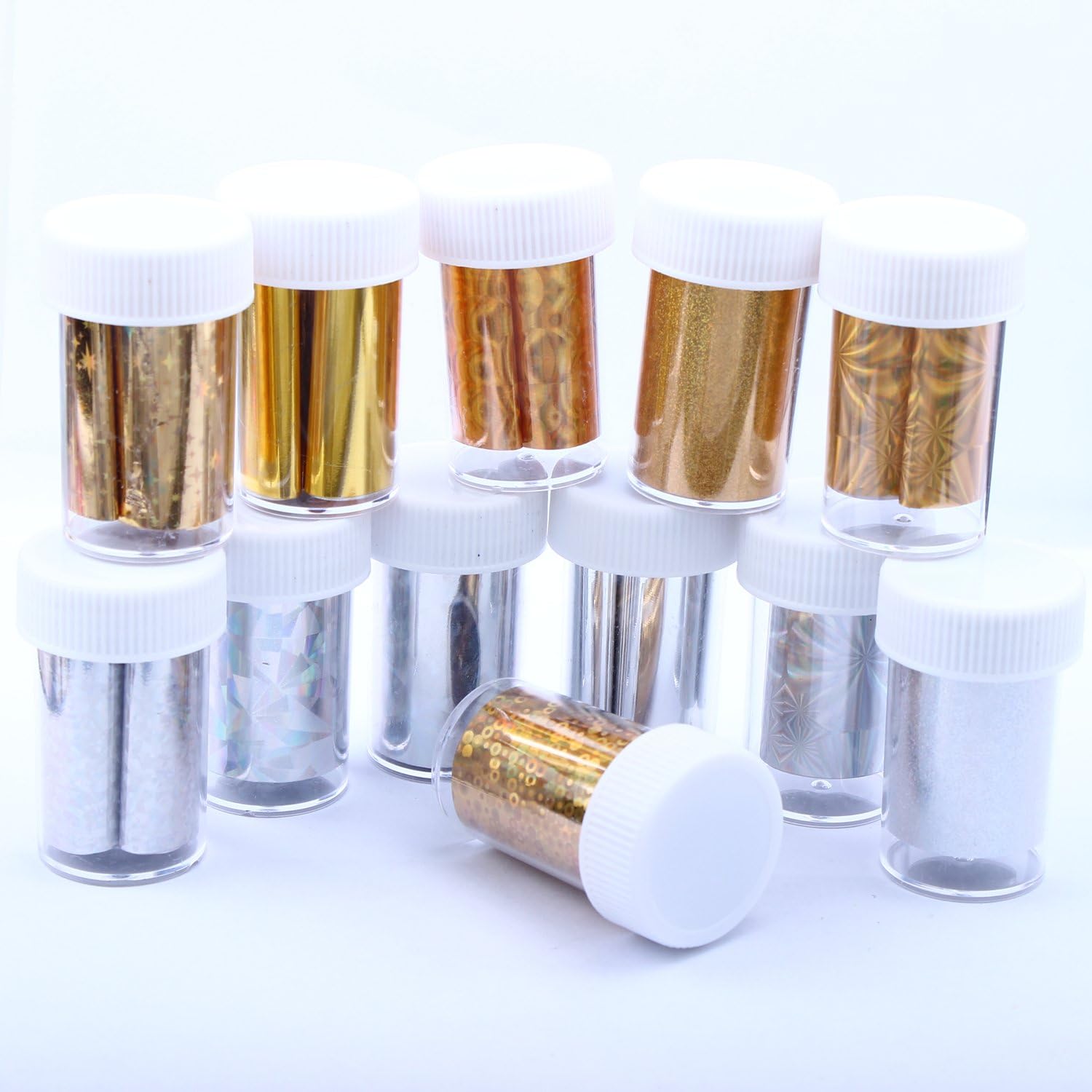 ECBASKET 10 Pcs Sparkling Nail Foils Gold Silver Mix Groups Nail Art Transfer Foil Wraps