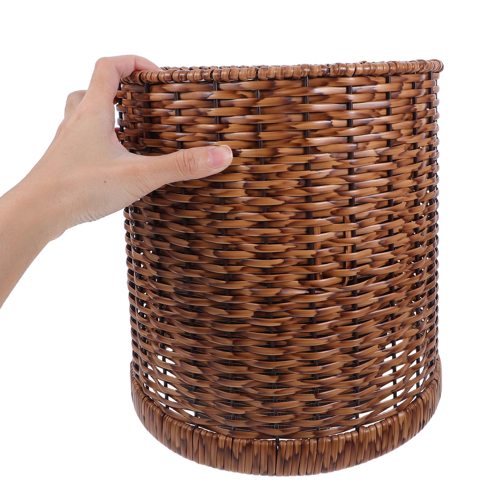 Cubo de Basura Vintage de Gran Capacidad Diseño de Doble Capa en Ratán Sintético para Hogar y Baño, Fácil de Limpiar y Oculta Bolsas de Basura