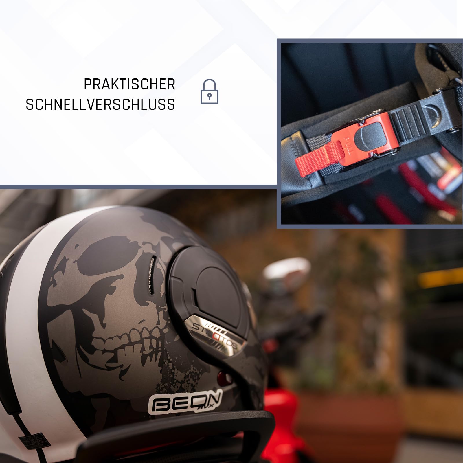 BEON Stratos Motorradhelm - Systemhelm Klapphelme mit Visier und Sonnenblende - Rollerhelm Sonnenblende - Motorrad Helm Damen & Herren - Integralhelm 180° Klappbar - Anti-Kratz-Visier - XXL