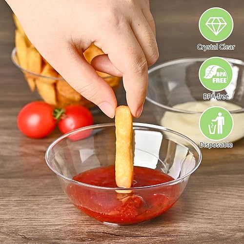 Miniatura 5 de Kucoele Paquete de 80 cuencos desechables de plástico duro de 6 onzas, cuencos de ensalada transparentes pequeños para servir, suministros de fiesta